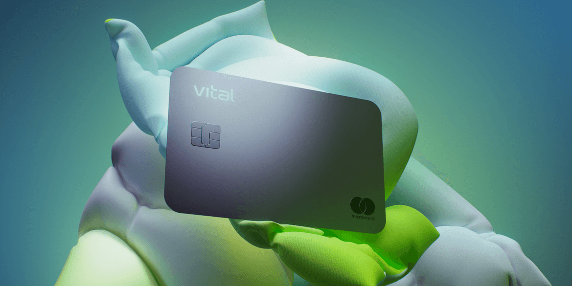 Vital Card in front of a fluid green background